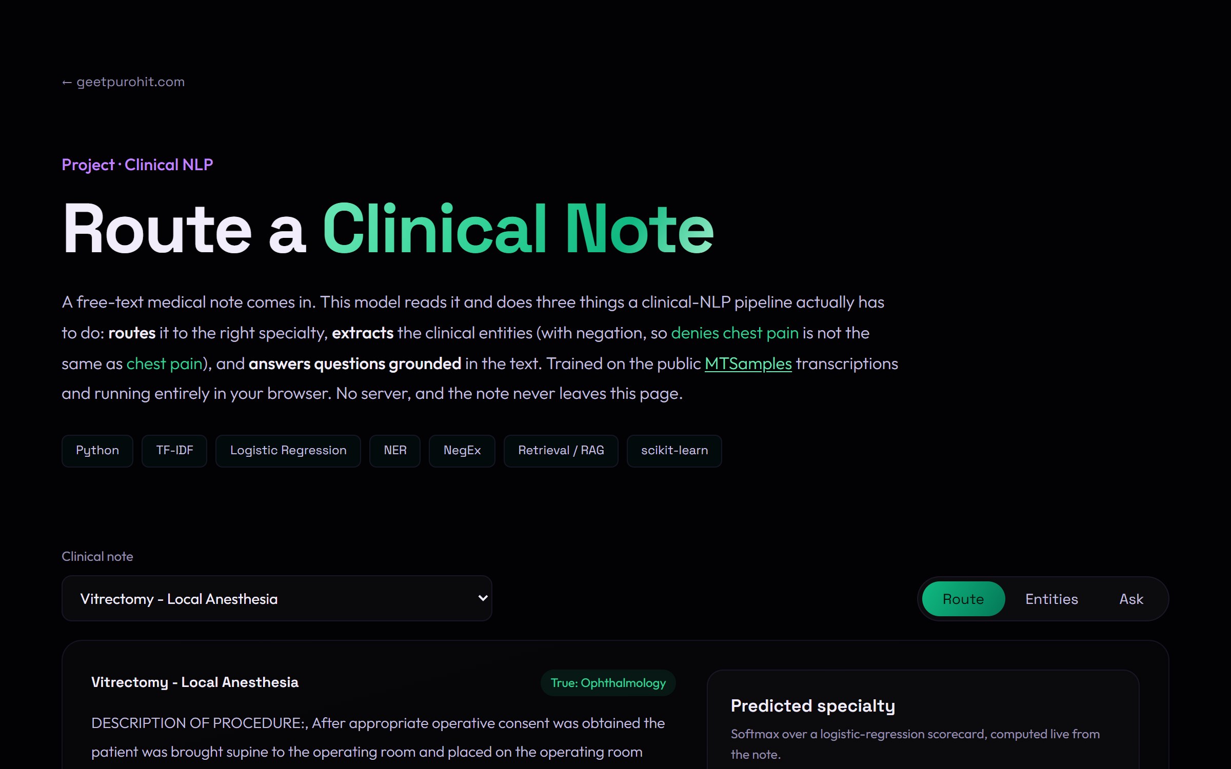 Screenshot of Triage: Clinical-Note Routing